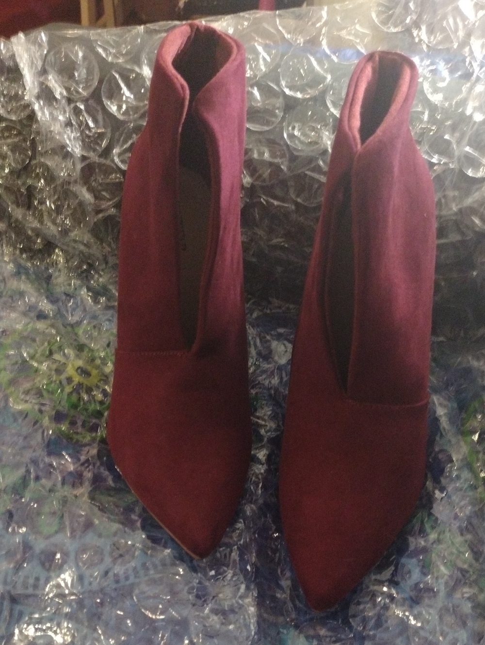 JustFab Pointed Toe Ankle Boots in Burgundy